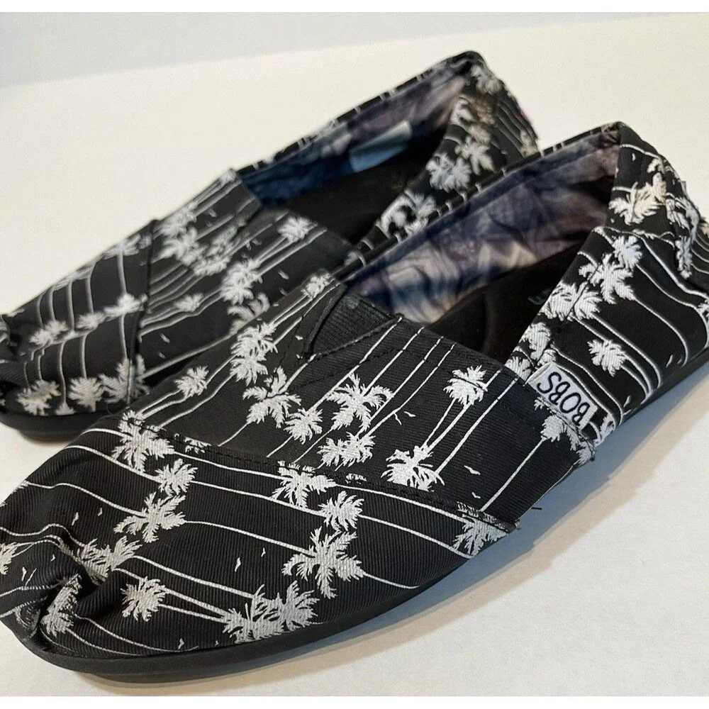 BOBS Skechers Plush Palm Tropics Women’s 8.5 Black White Slip On Beach Vacation